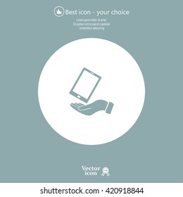 in the hands of the smartphone icon, vector illustration. 
