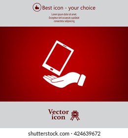 in the hands of the smartphone icon, vector illustration. 