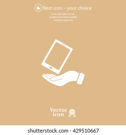 in the hands of the smartphone icon, vector illustration. 
