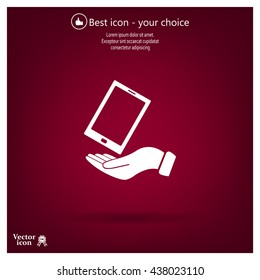 in the hands of the smartphone icon, vector illustration. 