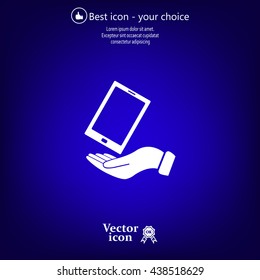 in the hands of the smartphone icon, vector illustration. 