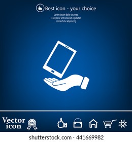 in the hands of the smartphone icon, vector illustration. 