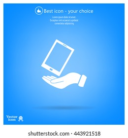 in the hands of the smartphone icon, vector illustration. 