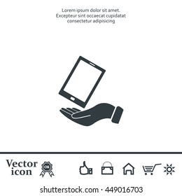 in the hands of the smartphone icon, vector illustration. 