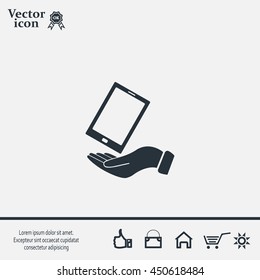 in the hands of the smartphone icon, vector illustration. 