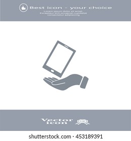 in the hands of the smartphone icon, vector illustration. 