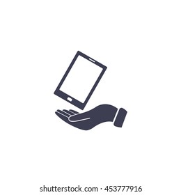 in the hands of the smartphone icon, vector illustration. 
