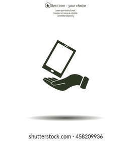 in the hands of the smartphone icon, vector illustration. 