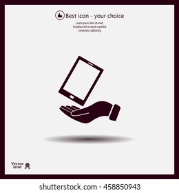 in the hands of the smartphone icon, vector illustration. 