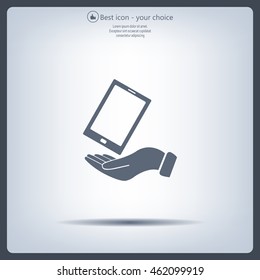 in the hands of the smartphone icon, vector illustration. 