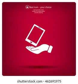 in the hands of the smartphone icon, vector illustration. 