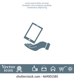 in the hands of the smartphone icon, vector illustration. 