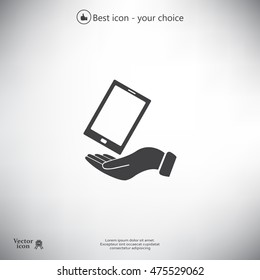 in the hands of the smartphone icon, vector illustration. 