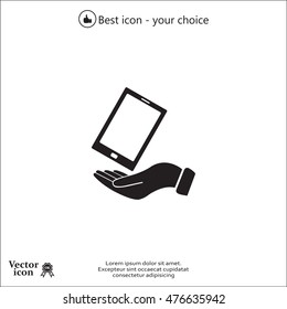 in the hands of the smartphone icon, vector illustration. 