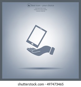 in the hands of the smartphone icon, vector illustration. 