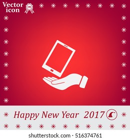 in the hands of the smartphone icon, vector illustration. 