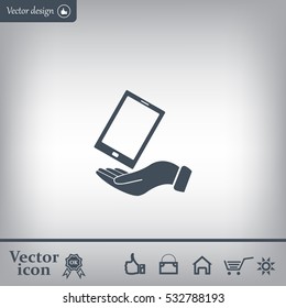 in the hands of the smartphone icon, vector illustration. 