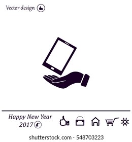 in the hands of the smartphone icon, vector illustration. 