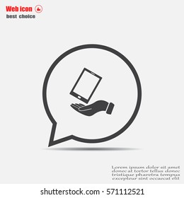 in the hands of the smartphone icon, vector illustration. 