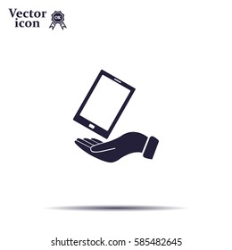 in the hands of the smartphone icon, vector illustration. 