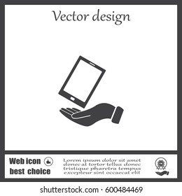 in the hands of the smartphone icon, vector illustration. 