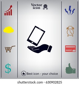 in the hands of the smartphone icon, vector illustration. 