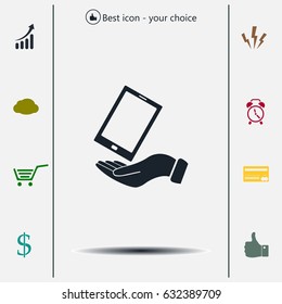 in the hands of the smartphone icon, vector illustration. 