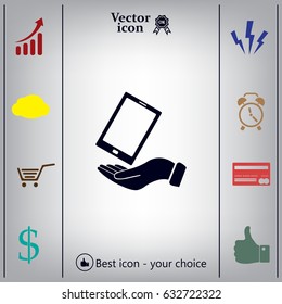 in the hands of the smartphone icon, vector illustration. 