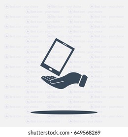 in the hands of the smartphone icon, vector illustration. 