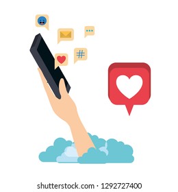 hands with smartphone isolated icon