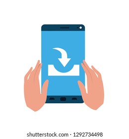 hands with smartphone isolated icon