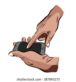 hands smartphone on a white background. Vector EPS illustration