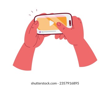 Manos Con Smartphone Reproduciendo Ilustración De Vectores De Vídeo