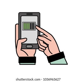 hands with smartphone technology and battery power