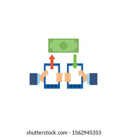 hands with smartphone transfer money flat image vector illustration