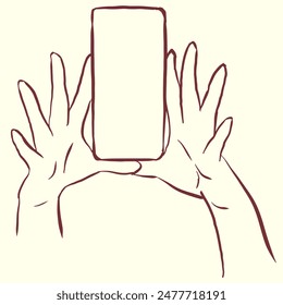 Hands with a smartphone vector for card, decoration, illustration