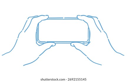 Hands and a smartphone. Vector sketch illustration.