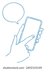 Hands and a smartphone. Vector sketch illustration.