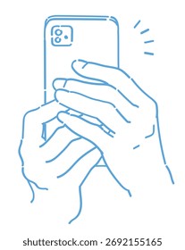 Hands and a smartphone. Vector sketch illustration.
