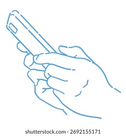 Manos y un smartphone. Ilustración de boceto de Vector.