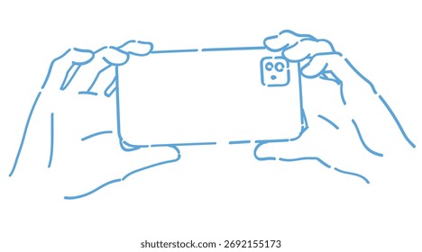 Hände und ein Smartphone. Vektorskizze.