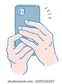 Hands and a smartphone. Vector sketch illustration.