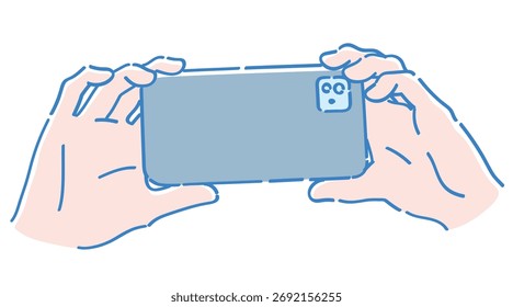 Manos y un smartphone. Ilustración de boceto de Vector.