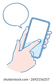 Mãos e um smartphone. Ilustração de esboço vetorial.