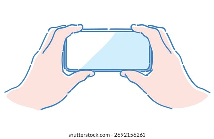 Hands and a smartphone. Vector sketch illustration.