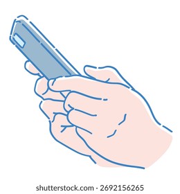 Manos y un smartphone. Ilustración de boceto de Vector.