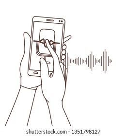 hands with smartphone and voice assistant