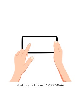 Hände und Smartphones horizontal Der Touchscreen ist mit einem Smartphone leer