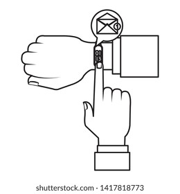 hands with smartwatch sending email