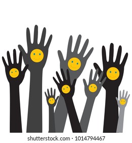 Hands up with smiles.Vector illustration